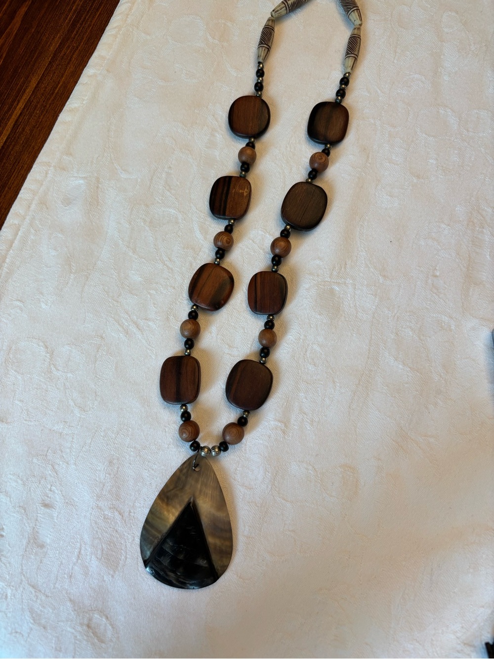 Handcrafted Wood & Mother-of-Pearl Pendant Necklace - Boho, Native